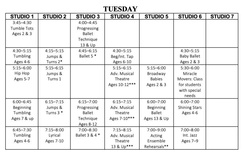 Fall Class Schedule Theatre Arts Tulsa